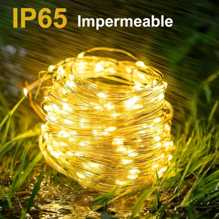 Lumini solare pentru exterior, 200 LED-uri, IP65, cu 8 moduri de iluminare, 2 siruri de 22 m [2]