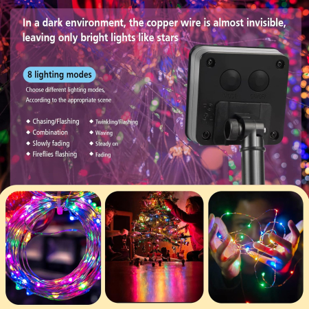 Lumini solare pentru exterior, 120 LED-uri, IP65, cu 8 moduri de iluminare, 2 siruri de 12 m [3]