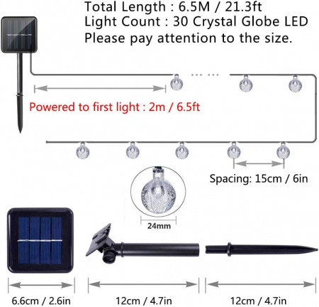 Lumini solare pentru exterior, 30 LED-uri rotunde, 6.5m [4]