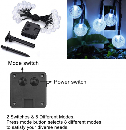 Lumini solare pentru exterior, 30 LED-uri rotunde, 6.5m [6]