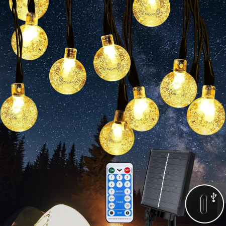 LAMPI SOLARE - Lumini solare pentru exterior, 65 LED-uri, IP65, cu 8 moduri de iluminare, 10 m