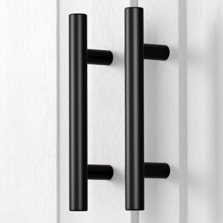 accesorii scaune, mese - Manere negre rotunde din otel, lungime 127x32mm cu 76 mm intre gauri, 20 bucati