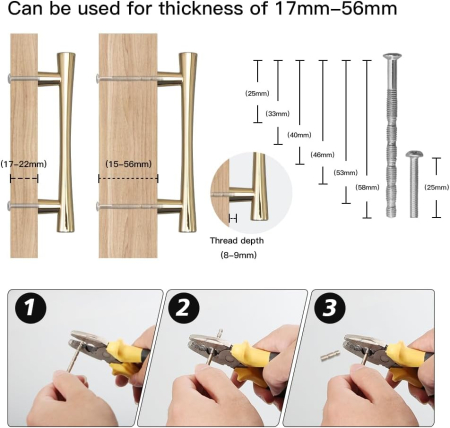 Manere din otel auriu, 135 cm, 96 cm intre gauri,set 5 bucati [3]