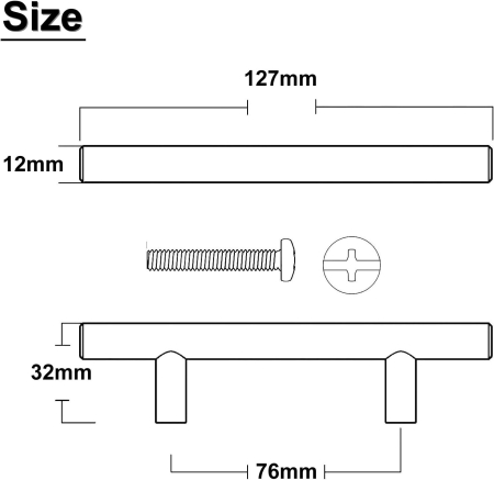 Manere rotunde, arginti pentru dulapuri- 127x32 cm, 76mm intre gauri de 12mm- set 25 buc [5]