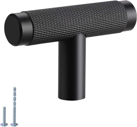 accesorii scaune, mese - Maner negru rotund din zinc pentru sertare sau dulapuri, 10 bucati cu suruburi