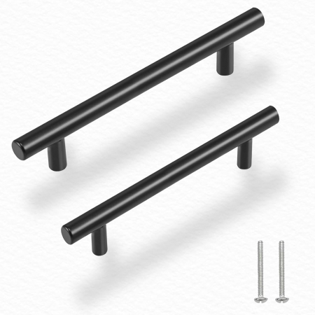 accesorii scaune, mese - Manere rotunde, negre pentru dulapuri- 128 mm intre gauri- set 10 buc