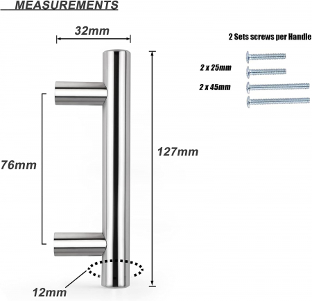 Manere rotunde, arginti pentru dulapuri- 127x32 cm, 76mm intre gauri de 12mm- set 20 buc [3]