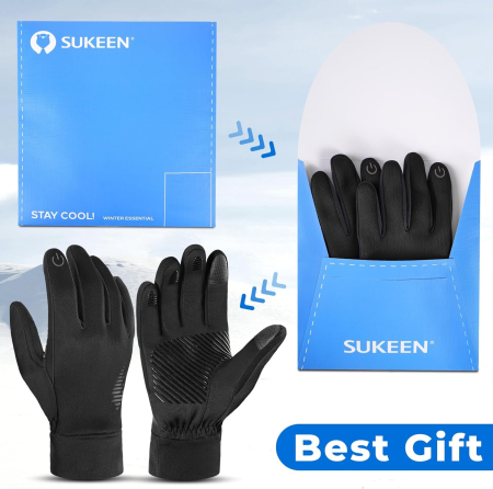 Manusi de iarna pentru copii 8-10 ani, antiderapante cu touchscreen, negre , L [5]