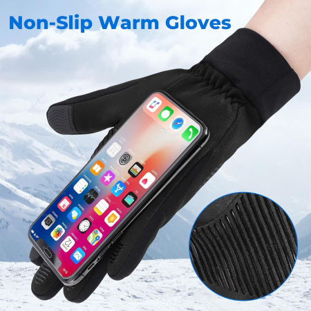 Manusi de iarna pentru copii 8-10 ani, antiderapante cu touchscreen, negre , L [4]