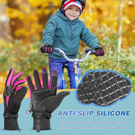 Manusi de ciclism pentru copii 4-6 ani, antiderapante cu touchscreen, negre cu roz, S [1]