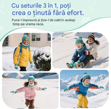 Set iarnă copii căciulă fular mănuși căptușeală fleece antiderapant termic 3 piese (6–12 ani) [5]