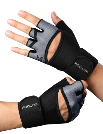 Manusi copii - Manusi negre pentru fitness cu protectii incheieturi, respirabile, antiderapante L
