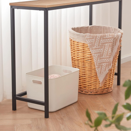 Masa decorativa, subtire, cu cadru metalic negru si blat bej 100x30x72 cm [6]