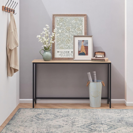 Mese - Masa decorativa, subtire, cu cadru metalic negru si blat bej 100x30x72 cm