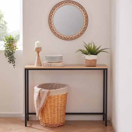 Masa decorativa, subtire, cu cadru metalic negru si blat bej 100x30x72 cm [9]