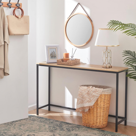Masa decorativa, subtire, cu cadru metalic negru si blat bej 100x30x72 cm [2]