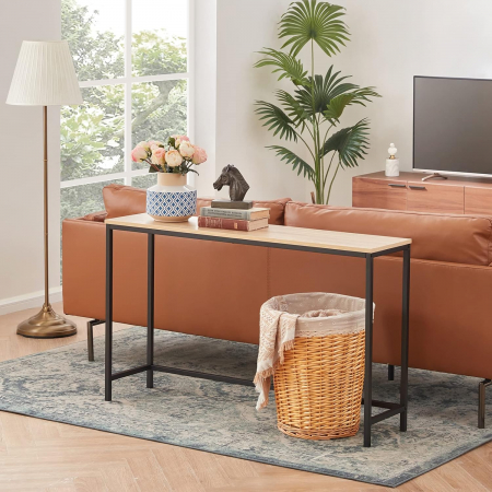 Masa decorativa, subtire, cu cadru metalic negru si blat bej 100x30x72 cm [7]