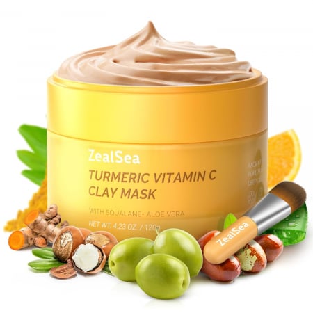 Masti pentru ten si gomaje - Mască de argilă de turmeric cu Aloe Vera organic si vitamina C pentru indepartarea petelor tenului 120g