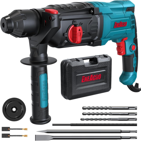 electrice, electronice - Masina de gaurit cu percutie SDS-Plus, 1050W 6 viteze variabile cu 4 funcții, ambreiaj de siguranță, performanță de găurire de 26 mm în beton, set 3 burghie, 2 dalti
