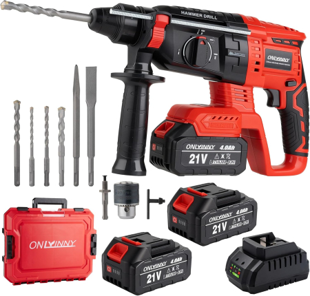 Masini de gaurit si insurubat - Ciocan rotopercutor 850 W cu 2 acumulatori 21V 4ah, SDS-Plus,  fără perii, incarcator si geanta