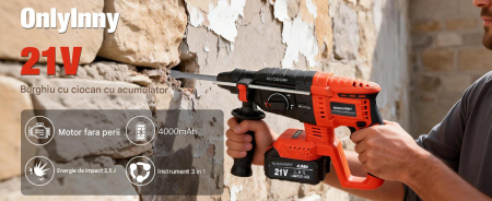 Ciocan rotopercutor 850 W cu 2 acumulatori 21V 4ah, SDS-Plus,  fără perii, incarcator si geanta [8]