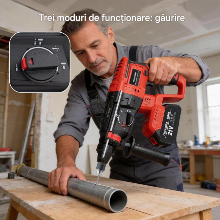 Ciocan rotopercutor 850 W cu 2 acumulatori 21V 4ah, SDS-Plus,  fără perii, incarcator si geanta [2]