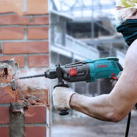 Masina de gaurit cu percutie 1050W SDS-Plus Drill cu 4 moduri, greutate redusă, viteză reglabilă, include burghie si dalti [4]