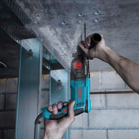 Masina de gaurit cu percutie 1050W SDS-Plus Drill cu 4 moduri, greutate redusă, viteză reglabilă, include burghie si dalti [2]