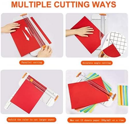 Masina taiat hartie, Trimmer, lama ascunsa si design anti-alunecare, cu rigla pliabila, 38*15*3.5cm, Plastic, Alb [4]