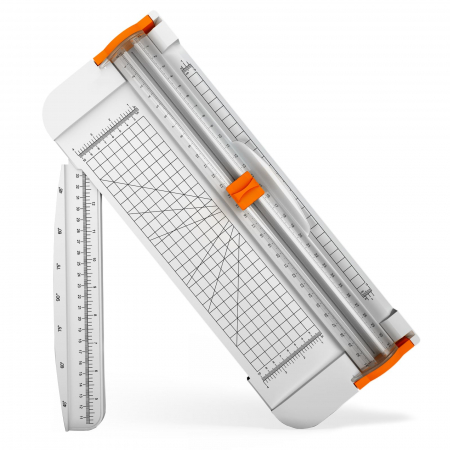 BIROTICA - Masina taiat hartie, Trimmer, lama ascunsa si design anti-alunecare, cu rigla pliabila, 38*15*3.5cm, Plastic, Alb