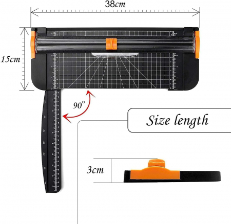 Masina taiat hartie, Trimmer, lama ascunsa si design anti-alunecare, cu rigla pliabila, 38*15*3.5cm, Plastic, Negru [2]