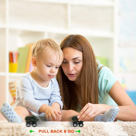 Mașinute camion dinozauri carnivori cu propulsie mecanica, set 4 bucati [6]