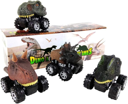 Mașinute camion dinozauri carnivori cu propulsie mecanica, set 4 bucati [2]