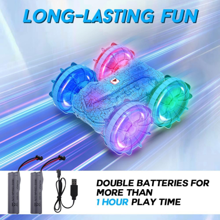 Mașinuta amfibie remote control bratara si telecomanda, impermeabila, cu lumini, albastra [2]