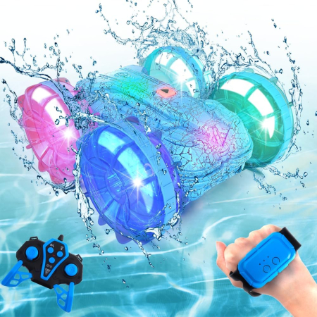MASINUTE DE JUCARIE - Mașinuta amfibie remote control bratara si telecomanda, impermeabila, cu lumini, albastra