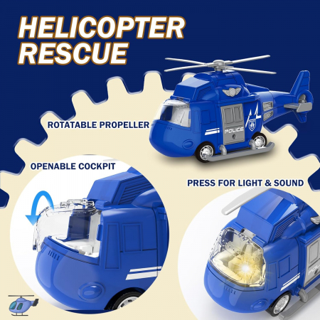 Masinute realiste cu lumini si sunete, 4 bucati, pompieri, ambulanță, mașină de poliție și elicopter [4]
