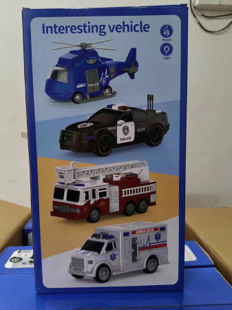 Masinute realiste cu lumini si sunete, 4 bucati, pompieri, ambulanță, mașină de poliție și elicopter [6]