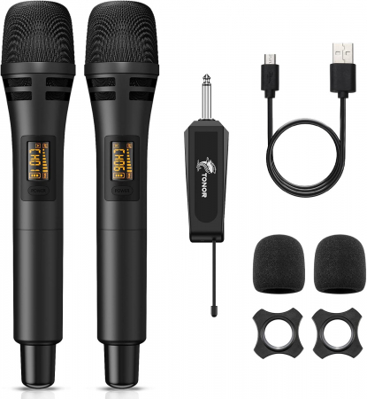 SUNET - Microfoane wireless reincarcabile 5 canale reglabile pentru Karaoke, Cântăreț, DJ, petrecere, Vorbire, Negru