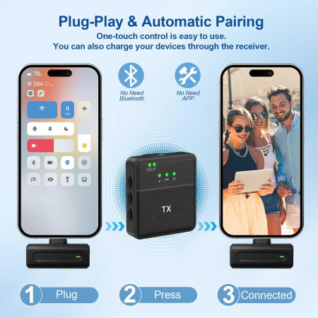 Microfon Lavalier Wireless pentru iPhone, Android, Computer, Laptop, Microfon Lapel Profesional Plug & Play 2.4GHz [2]