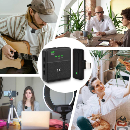 Microfon Lavalier Wireless pentru iPhone, Android, Computer, Laptop, Microfon Lapel Profesional Plug & Play 2.4GHz [7]