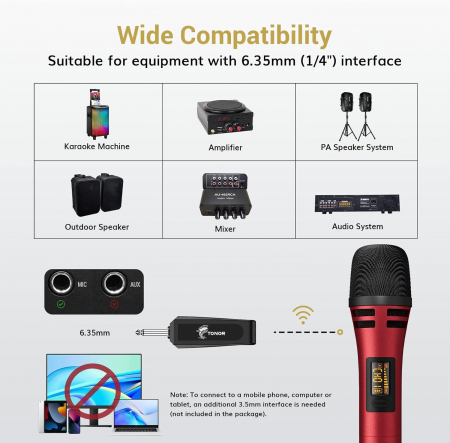 Microfoane wireless reincarcabile 5 canale reglabile pentru Karaoke, Cântăreț, DJ, petrecere, Vorbire, Negru [5]