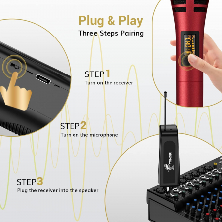 Microfoane wireless reincarcabile 5 canale reglabile pentru Karaoke, Cântăreț, DJ, petrecere, Vorbire, Negru [4]