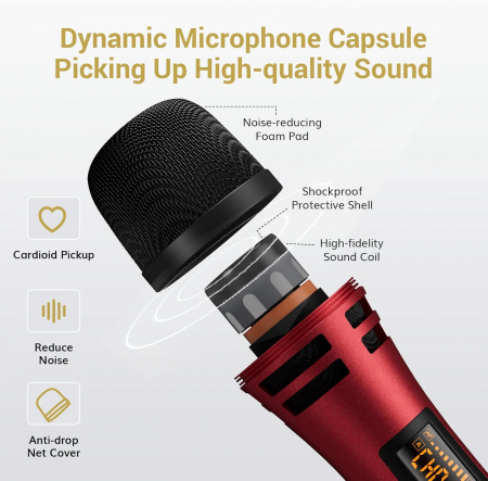 Microfoane wireless reincarcabile 5 canale reglabile pentru Karaoke, Cântăreț, DJ, petrecere, Vorbire, Negru [1]