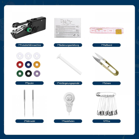 Mini mașină de cusut portabilă, cu baterii- set accesorii [5]