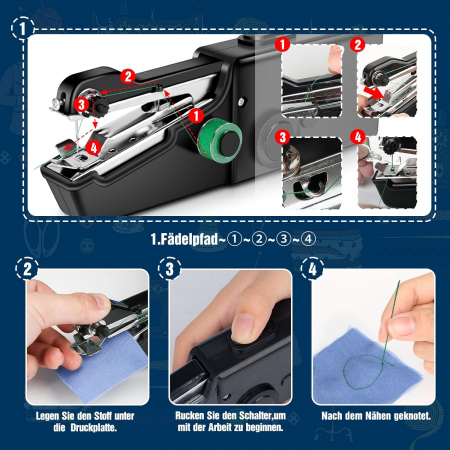 Mini mașină de cusut portabilă, cu baterii- set accesorii [2]