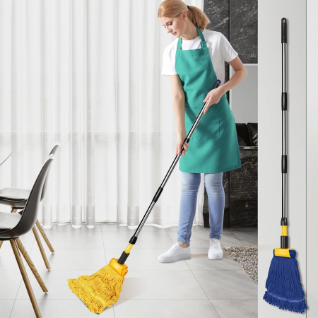 Mop industrial cu 2 capete galben/albastru si maner din otel 162 cm [6]