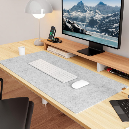 Suporturi articole birou - Mouse pad 90x40 cm gri, din fetru, subtire, moale, antiderapant