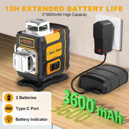 Nivela laser 3D în cruce cu 16 linii 2 acumulatori 3600mAh, autonivelanta 4x360°, trepied [6]