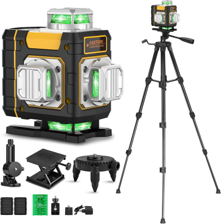 Seturi scule - Nivela laser 3D în cruce cu 16 linii 2 acumulatori 3600mAh, autonivelanta 4x360°, trepied
