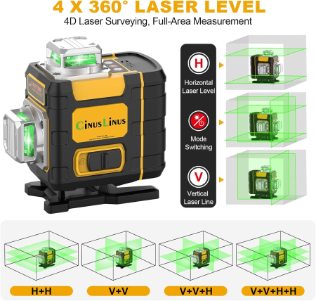 Nivela laser 3D în cruce cu 16 linii 2 acumulatori 3600mAh, autonivelanta 4x360°, trepied [7]